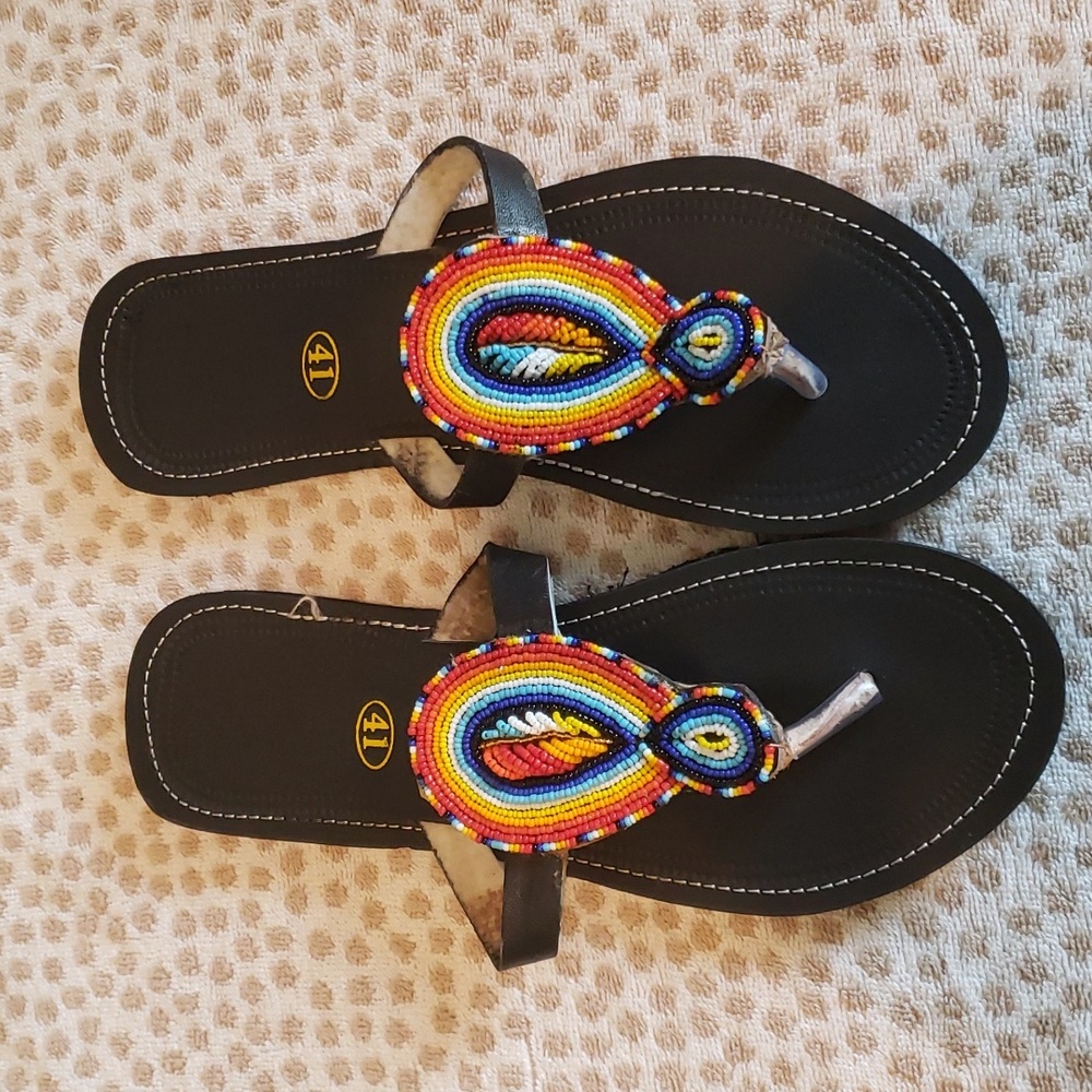Cultural Ladies Open Sandals with Multi Color beads